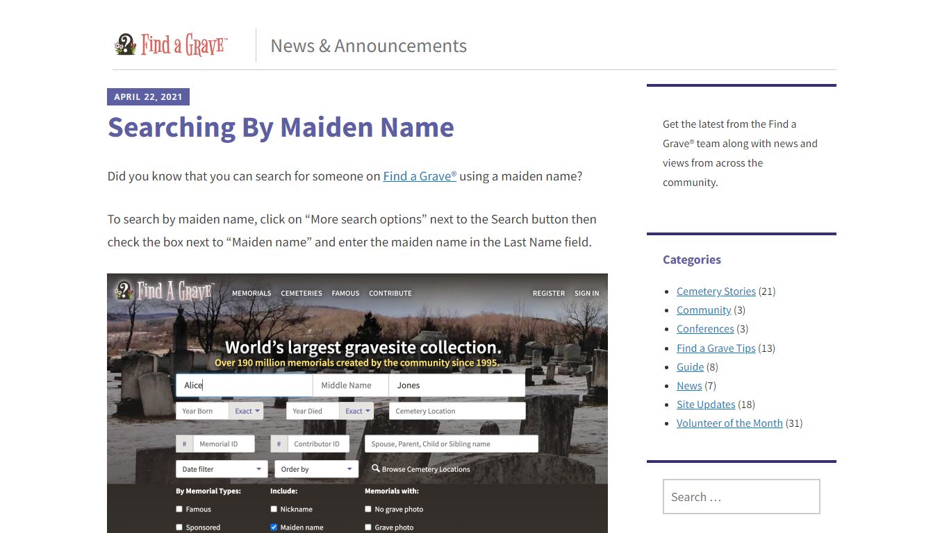 Searching By Maiden Name - Find a Grave News