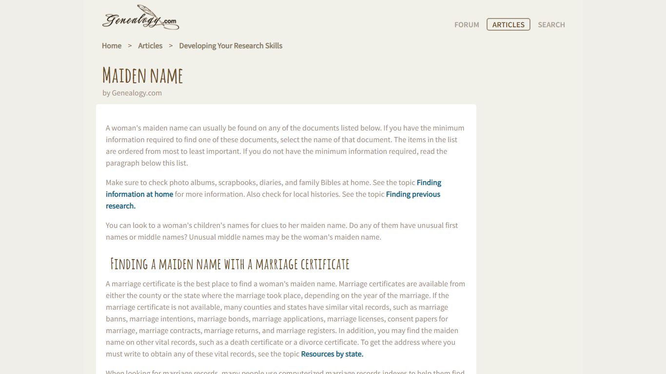 Finding a maiden name - Genealogy.com